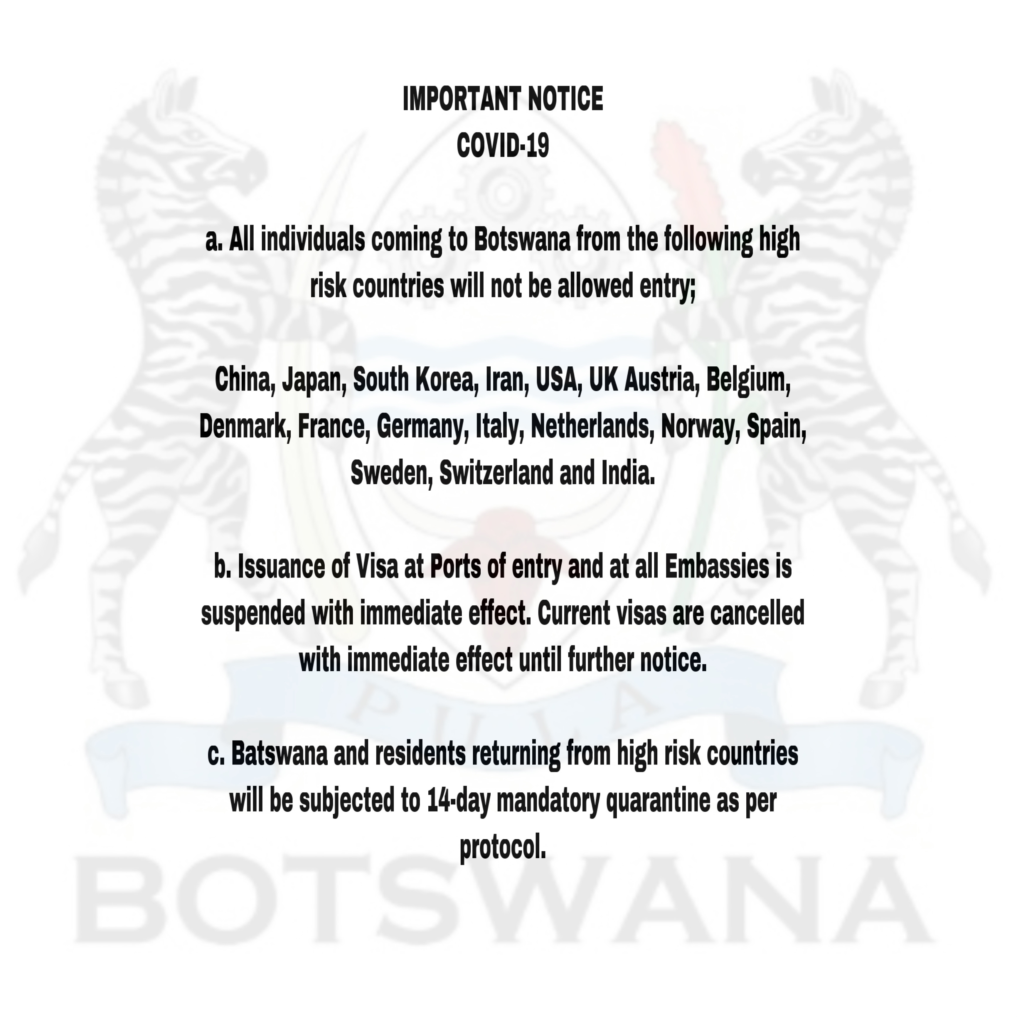 PUBLIC NOTICE COVID19 Embassy of the Republic of Botswana in